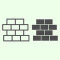 Brick line and solid icon. Building wall with bricks outline style pictogram on white background. Homebuilding and