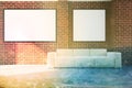 Brick living room, sofa and two posters toned Royalty Free Stock Photo