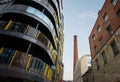 Brick masonry industrial chimney at Rotermann Quarter - former industrial area with modern architecture - Tallinn, Estonia