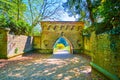 Brick medeival Neo-Gothic portal in Monza Royal Gardens, Italy