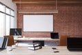 Brick open space office, computers, poster Royalty Free Stock Photo