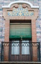 Brick ornament traditional window and balcony spanish style with stucco decoration Royalty Free Stock Photo