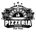 Brick oven vector emblem, badge, label or logo for pizzeria in vintage monochrome style isolated on white. Fast food