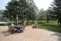 Brick patio with golf course view