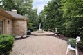 Brick patio with rock garden