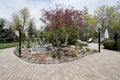 Brick patio with water fountain