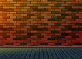 Brick pattern background texture wall with wooden floor