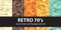 Brick pattern set Retro 70s. Vector seamless brick wall backgrounds Royalty Free Stock Photo