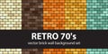 Brick pattern set Retro 70s. Vector seamless brick wall backgrounds Royalty Free Stock Photo