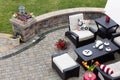 Brick paved patio with patio furniture