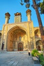 Sepahsalar mosque`s portal with clock tower, Tehran