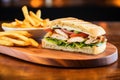 brick pressed grilled chicken sandwich on wooden platter