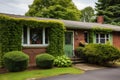 brick ranch with ivy covered walls Royalty Free Stock Photo