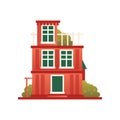 Brick residential house, front view vector Illustration on a white background Royalty Free Stock Photo