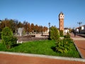 A brick restored water tower in the Art Nouveau architectural style