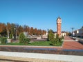 A brick restored water tower in the Art Nouveau architectural style