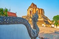 Phra That Chedi Luang behind the Naga serpent, Wat Chedi Luang, Chiang Mai, Thailand