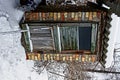 Old rural toilet made of bricks under the snow