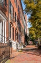 Brick Sidewalk in Beacon Hill on a Sunny Autumn Day Royalty Free Stock Photo