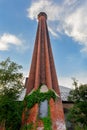 Brick Smokestack, Blue Sky, Iron Door, and Green Ivy Royalty Free Stock Photo