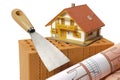 Brick and tools for house building Royalty Free Stock Photo