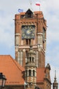 Brick tower with a clock, Old Town City Hall on the Old Town Market Square, Torun, Poland Royalty Free Stock Photo