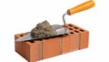 Brick with Trowel and Wet Cement Royalty Free Stock Photo