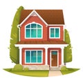 Brick two story house in the English style. Rent or sale of real estate. Vector illustration Royalty Free Stock Photo