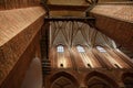 Brick vault with arches and pillars inside the St. Georgen Church in the old town of Wismar, famous tourist attraction