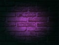 Brick vector wall with purple neon light. Lighting effect yellow color glow on old grunge brick texture. Vignette design Royalty Free Stock Photo