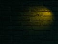 Brick vector wall with red neon light. Lighting effect yellow color glow on old grunge brick texture. Vignette design Royalty Free Stock Photo