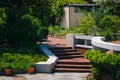 Brick walkways through gardens at the National Arboretum in Wash