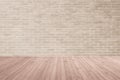Brick wall in antique beige brown texture background with wood floor in red brown Royalty Free Stock Photo