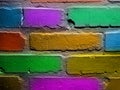 Brick wall background illuminated modern design neon material disco wallpaper close surface abstract texture backdrop