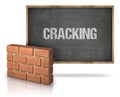 Brick Wall By Blackboard With Cracking Text Royalty Free Stock Photo