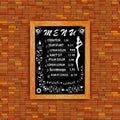 On a brick wall in cartoon style, hanging in a frame on a blackb Royalty Free Stock Photo