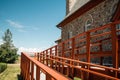 Brick wall church and blue sky Royalty Free Stock Photo