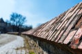 Brick wall close up shot around fortified tower in Sighisoara , Romania, shallow depth of field Royalty Free Stock Photo