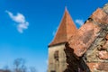 Brick wall close up shot around fortified tower in Sighisoara , Romania, shallow depth of field Royalty Free Stock Photo