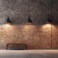 Brick wall, concrete floor and lamps background 3d render Royalty Free Stock Photo