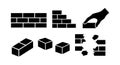 Brick wall construction building blocks hand placing bricks vector icons set Royalty Free Stock Photo