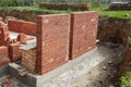 Brick wall construction in progress at a building site during daylight hours Royalty Free Stock Photo