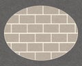 Brick wall in dark gray oval frame with scratched texture, grunge, brickwork of ordinary grey bricks. Royalty Free Stock Photo