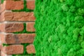 Brick wall with decorative green moss Royalty Free Stock Photo