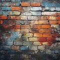 Stained brick wall with painted surface, grunge background