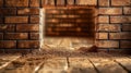 A brick wall features a noticeable hole, adjacent to a door, suggesting potential access or passage through the sturdy structure Royalty Free Stock Photo