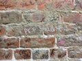 Brick Wall with Graffitti and writing on. Memphis Tennessee, 2019. Royalty Free Stock Photo