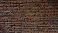 A brick wall with a gray cement base. The wall is made of red bricks and has a rough texture Royalty Free Stock Photo