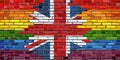 Brick Wall Great Britain and Gay flags Royalty Free Stock Photo