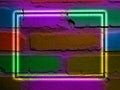 Brick wall illuminated fragmen modern design neon material disco wallpaper close surface abstract texture backdrop